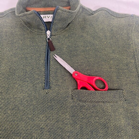 ORVIS Men's Olive Green 1/4 Zip Pullover Sweater With Brown Elbow Patches M - Picture 10 of 15